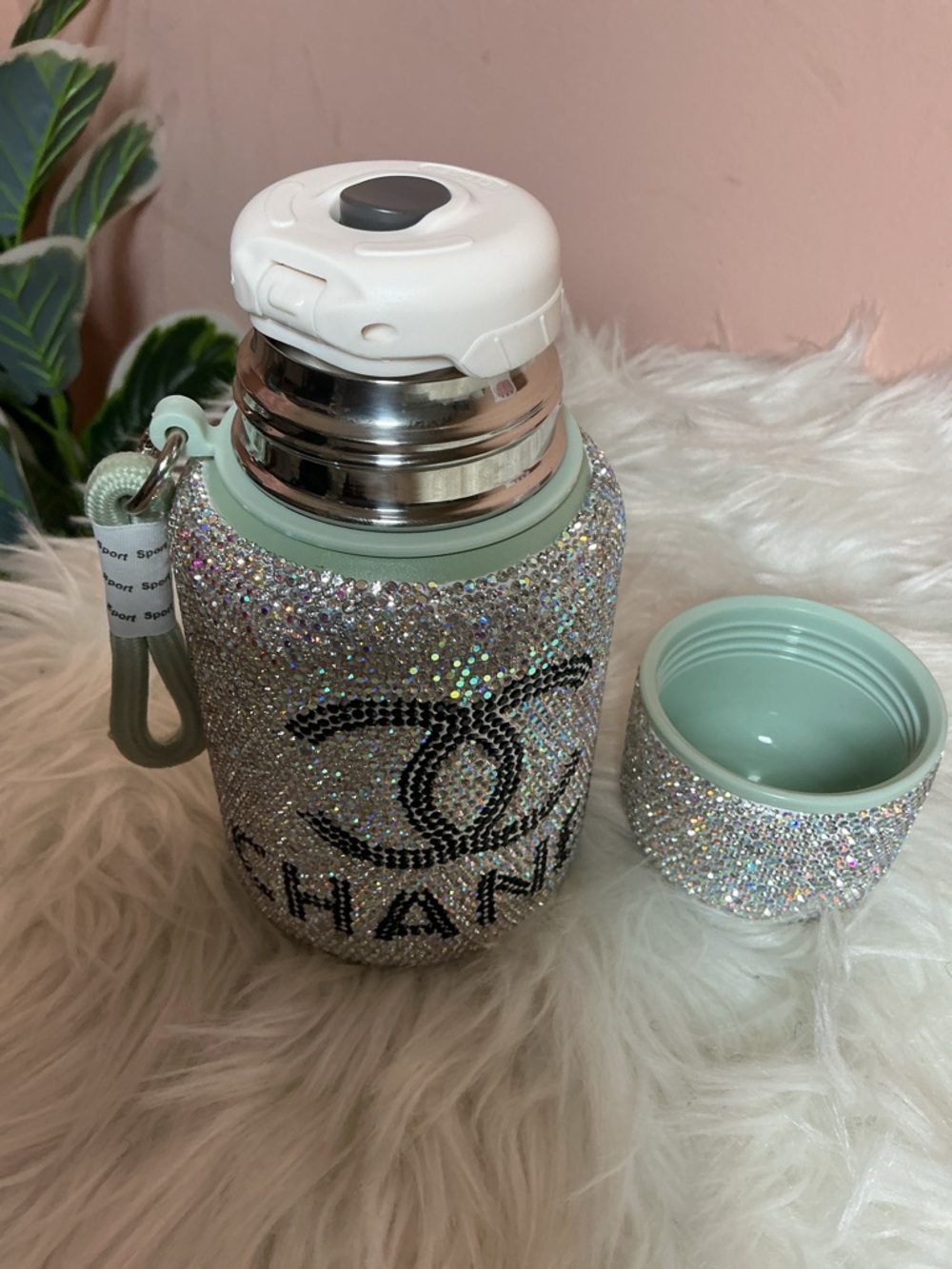 Sparkling Crystal Embellished Water Bottle with Black Logo - Picture 3 of 5